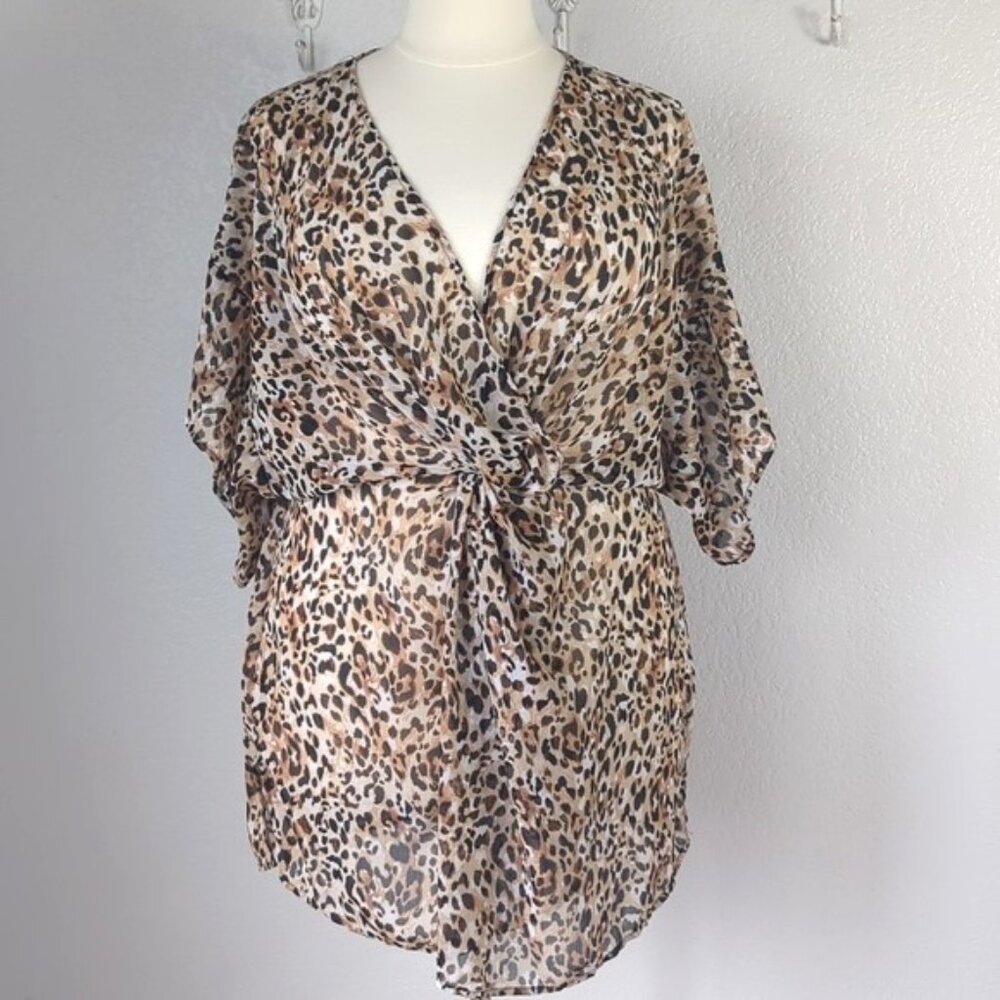 Time and Tru 2X(20W-22W) Swim Cover Up Leopard Print